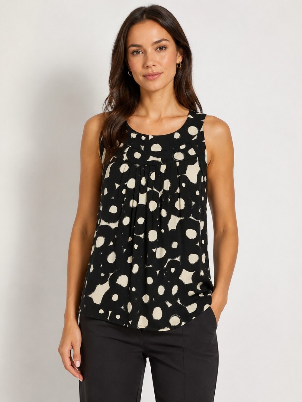 Theory Black Ivory Abstract Polka Dot Sleeveless Silk Top Medium